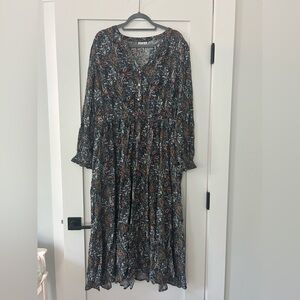 Wonderly Floral Long Sleeve Dress - Black and Blue